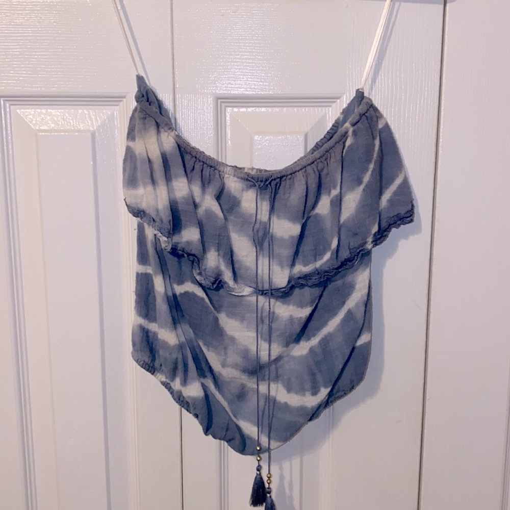 COPY - American Eagle Blue and White Strapless Crop Top